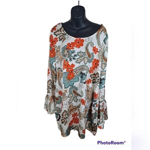 Umgee Orange and Teal Paisley Midi Dress